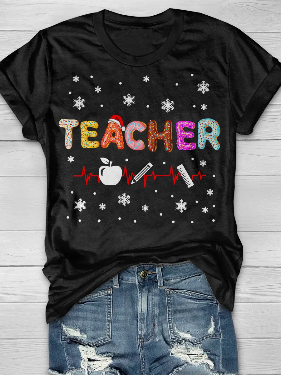 Eagerlys Doughnut Christmas Teacher Print Short Sleeve T-shirt Eagerlys