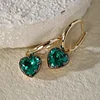 14K Yellow Gold Heart Cut Colombian Lab Emerald Bezel Setting Hoop Earrings with Black Rhodium Plated