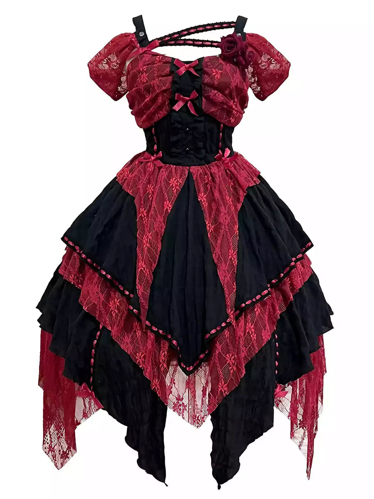 Halloween Gothic JSK Beige Burgundy Rose Generation Color Tie Bow Sleeveless Polyester Lolita Dress