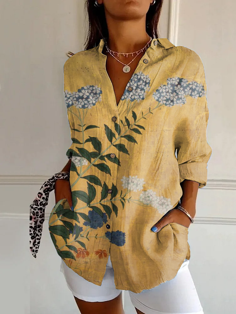 Classic Floral Print Casual Long Sleeve Shirt