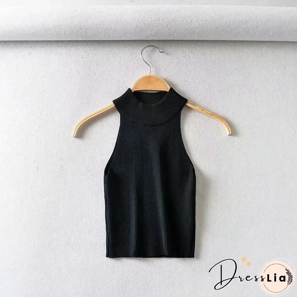 Summer New Sexy ladies tops slim crop elastic solid color narrow shoulder vest black women