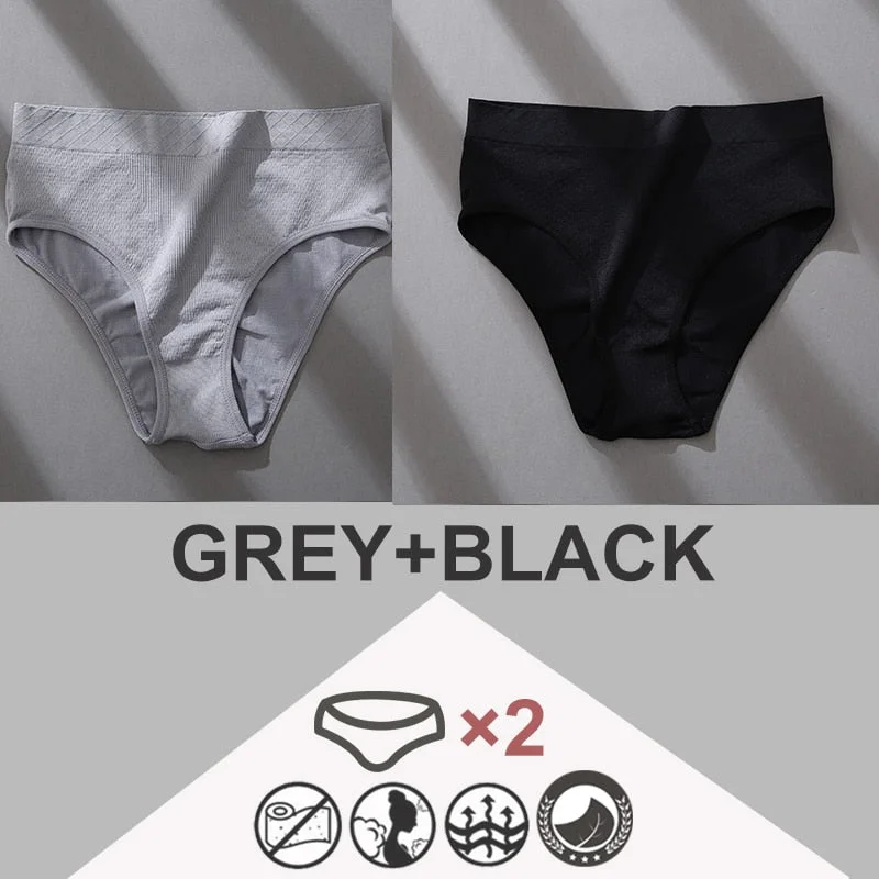 FINETOO 2PCS/Set Women Panties Bodyshaper M-2XL Women's Underwear Lingerie 8 Solid Colors Sexy Female Undepant High Waist Briefs