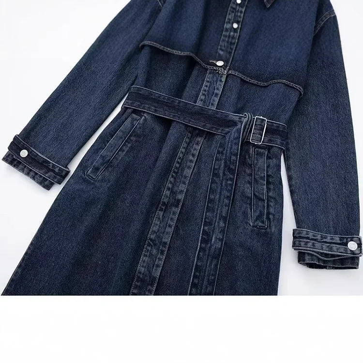 Nigikala Nigikala Women's Clothing Temperament Commuting With Belt Long Denim Wind Coat
