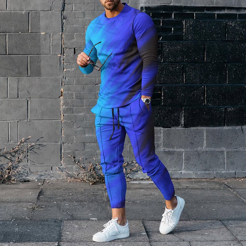 Fashion Men's Gradual Casual Long Sleeve T-Shirt And Pants Co-Ord