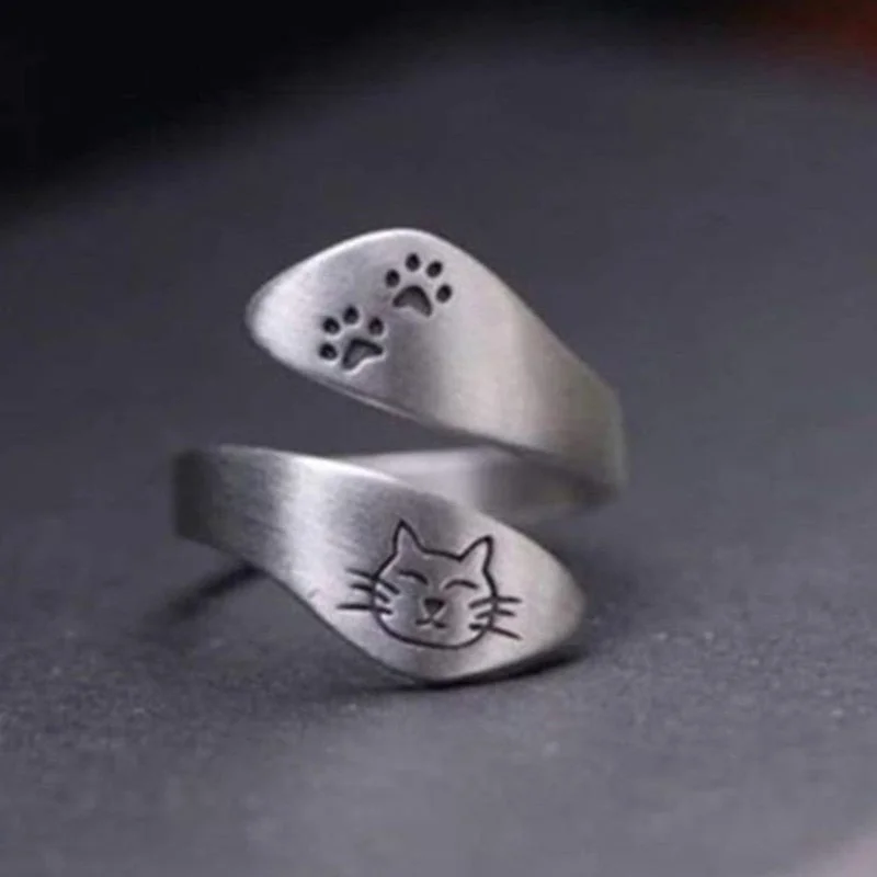 New Handmade Sculpture Mi ni Cute Cat Ring Vintage Opening Adjustable Retro Animal Ring Girl Gift Jewelry