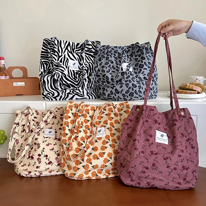 Women's Corduroy Printing Classic Style Square Magnetic Buckle Shoulder Bag