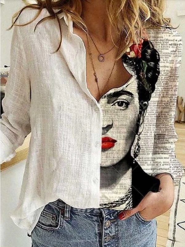Nenucc Women Vintage Print Long Sleeve Shirt