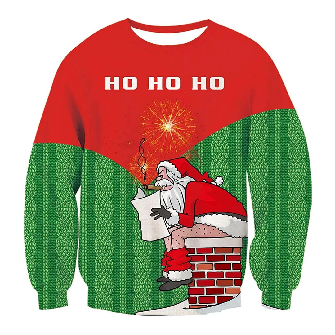 Unisex Santa Ho Ho Ho Print Crew Neck Ugly Christmas Sweatshirt
