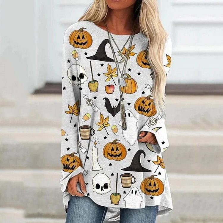 Loose Classic Halloween Patterns Pumpkins T-shirt