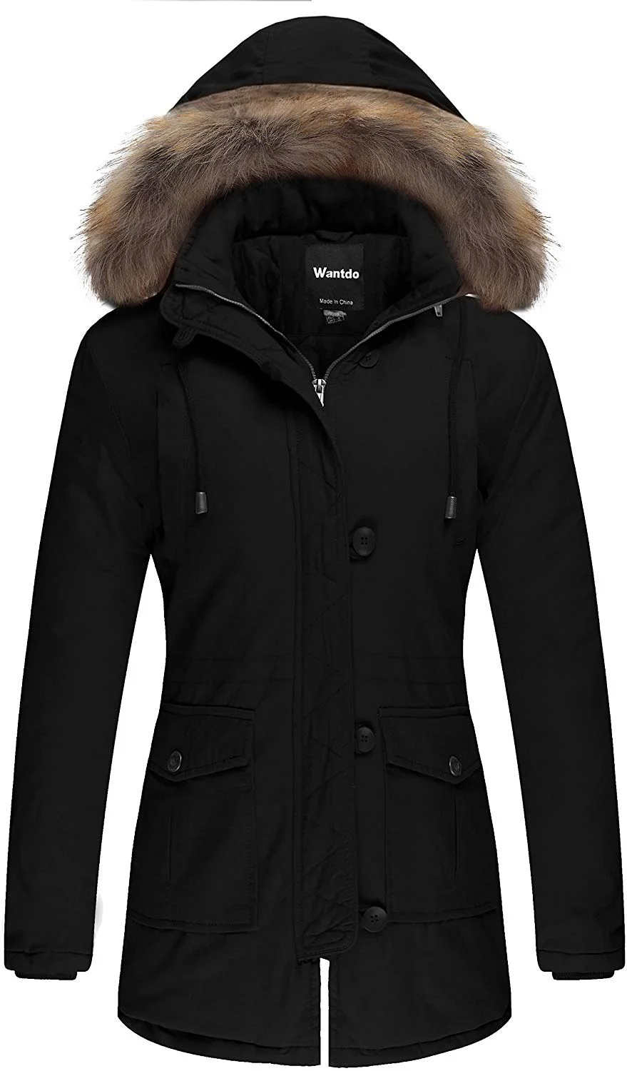 Women's Cotton Thicken Padded Parka Winter Jacket Removable Fur Hood Coat