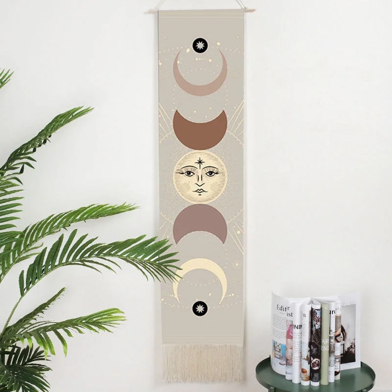 Moon Phases Tapestry Wall Art Hanging Tarot Witchcraft Tapestries HD Printing Sun Moon Tapestry Psychedelic Decor Tassel Carpet