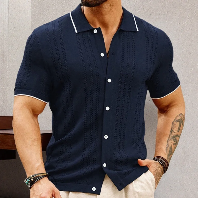 Uveng Uveng Men's New Summer Cardigan Knits Casual Thin Business Knits Solo Shirts SY0007