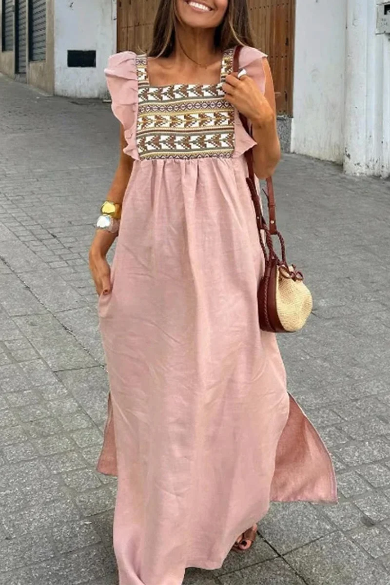 Flounce Square Neck A Line Dresses