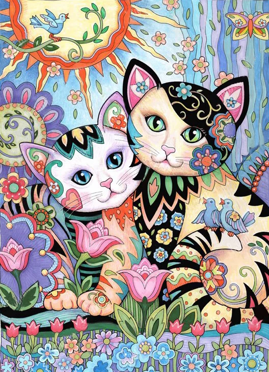 Colorful Animal Pencil Drawing Cat And Dog 40*50CM(Canvas) Full Round Drill Diamond Painting gbfke