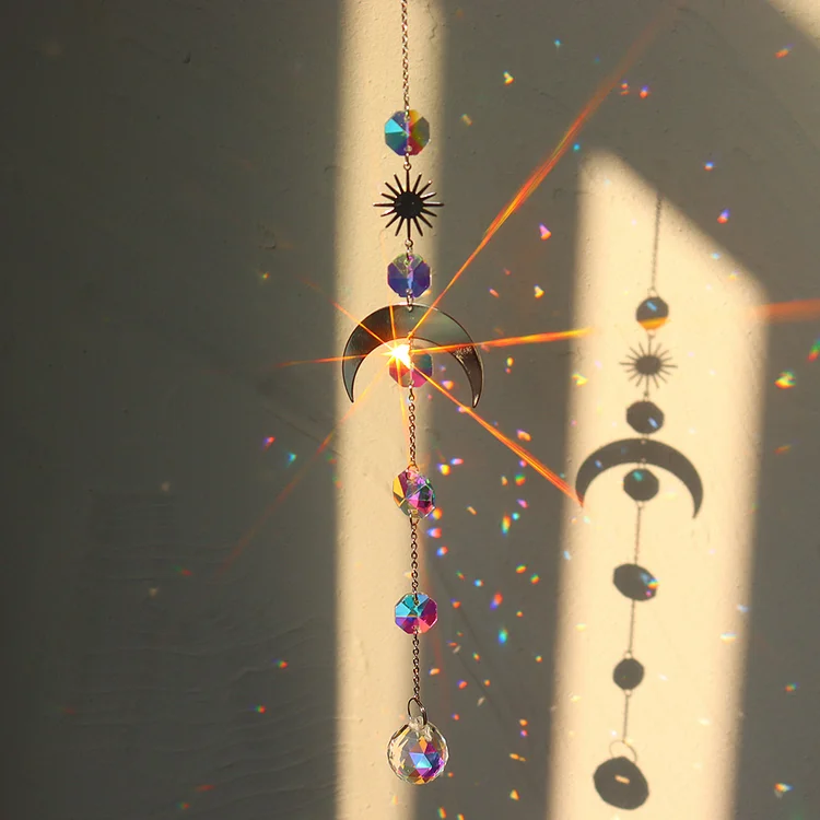 Crystal Wind Chime Ornament Star Moon Pendant Garden Home Decor (Silver 16)