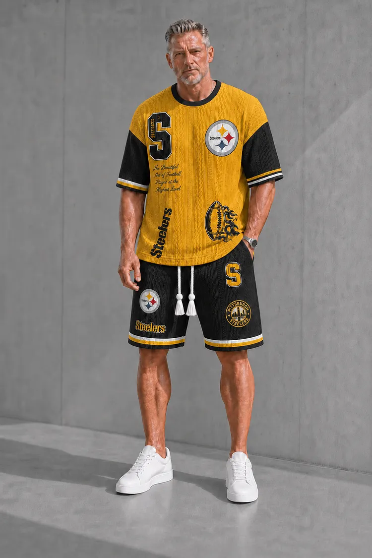 Pittsburgh Steelers Men&rsquo;s Jacquard Cable-Knit Tee & Shorts Set