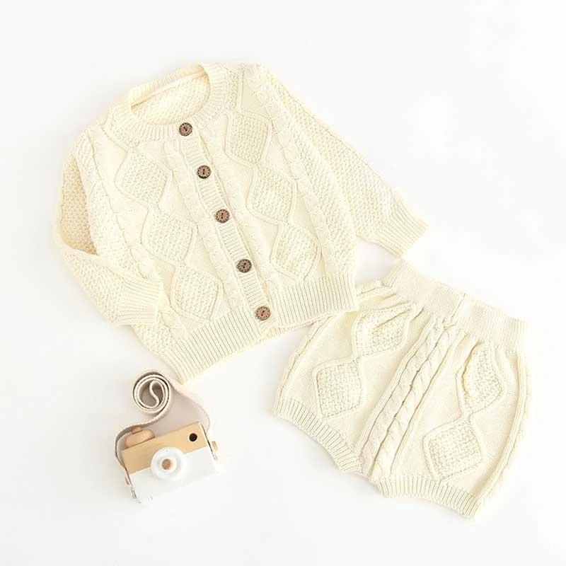 0-2 Year Old Clothing New 2021 Autumn Baby Girls Suit Knit Cotton Baby Long Sleeve Blouse + Lotus Leaf Shorts Baby Clothing Set