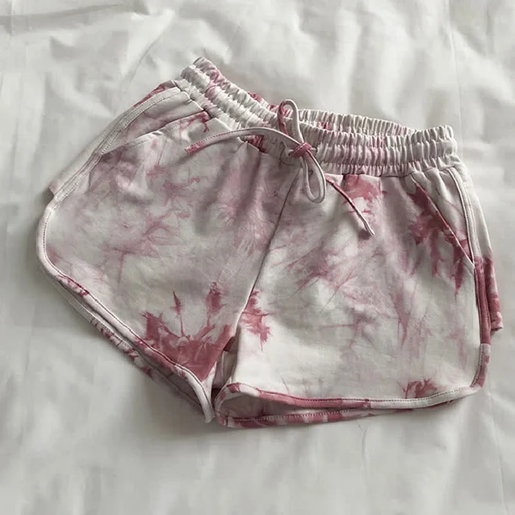 Tie-dye Print Elastic Waist Shorts - Modakawa modakawa