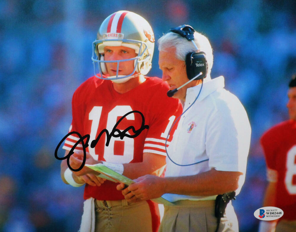 Joe Montana Signed San Francisco 49ers 8x10 Photo Poster painting W/ Walsh- Beckett Witness *Blk