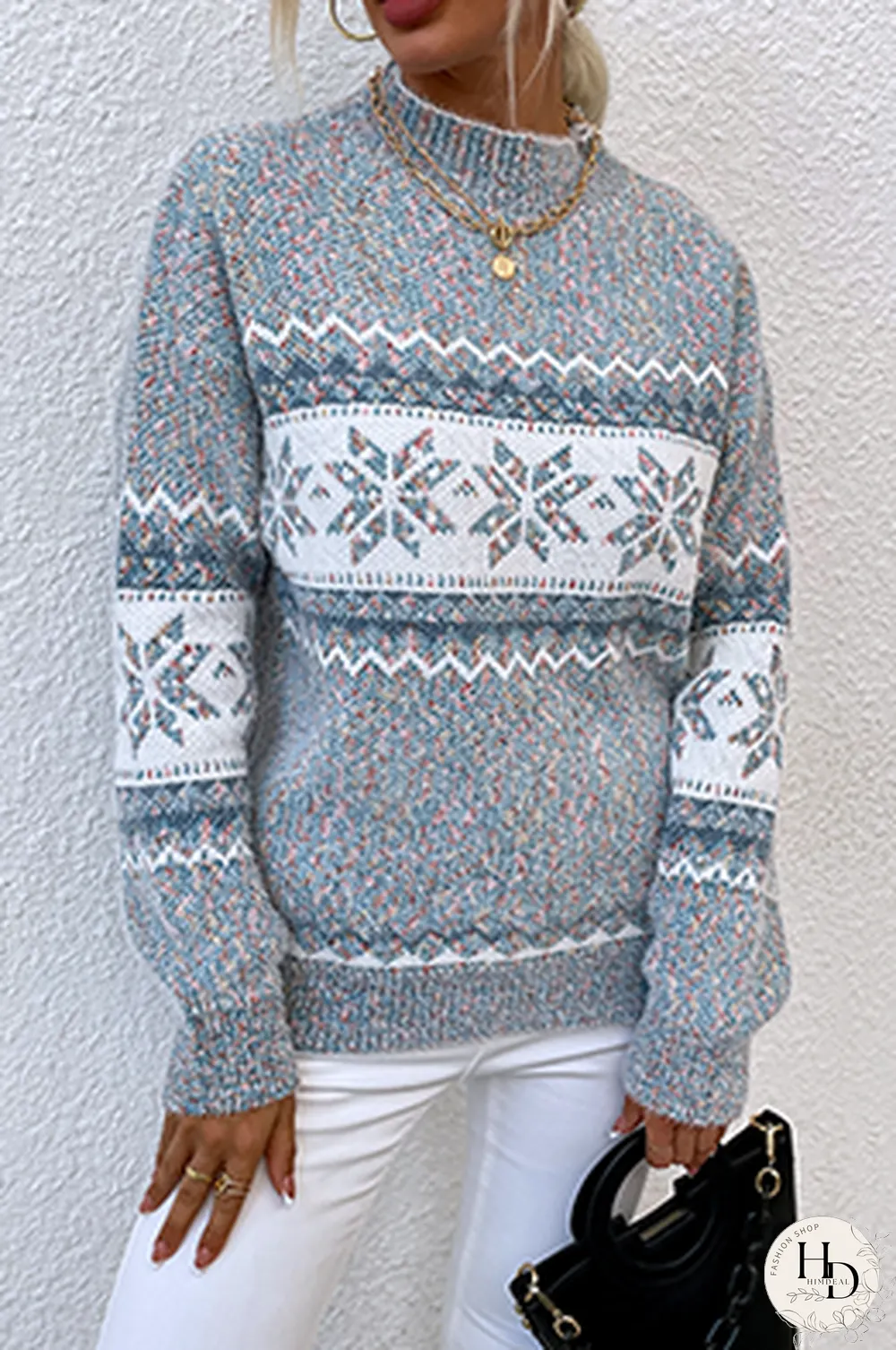 Casual Snowflakes Basic Half A Turtleneck Tops