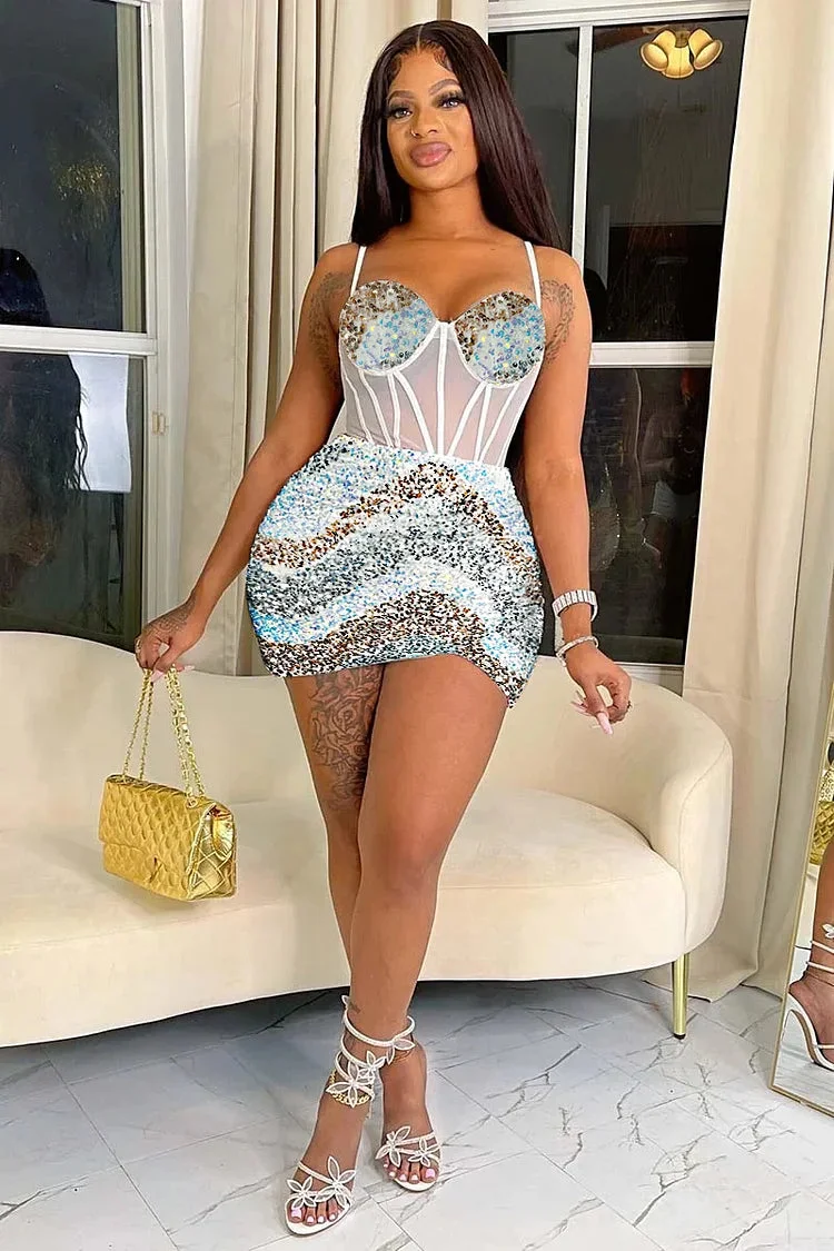 COLORFUL SEQUINS CAMI CORSET BODYCON PARTY MINI DRESSES PRE ORDER