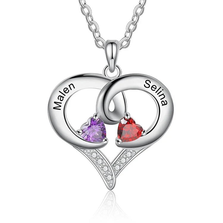 Personalized Heart Necklace Custom 2 Names 2 Birthstones Love Gifts