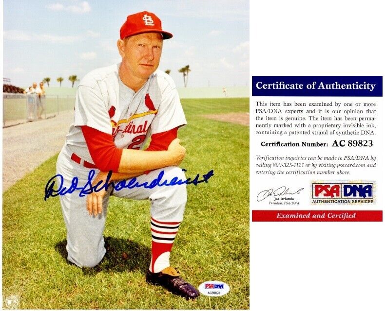 Red Schoendienst Signed St. Louis Cardinals 8x10 Photo Poster painting - Deceased 2018 - PSA/DNA