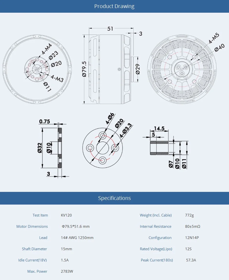 TMOTOR U11 II KV120 Drone High Efficiency Multirotor Motors