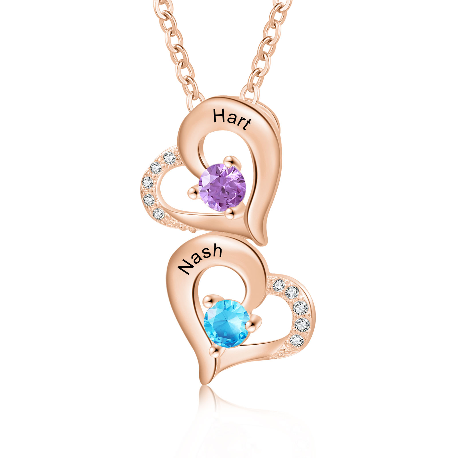 2 Names - Personalised Heart Pendant Necklace Custom Birthstones & Names Necklace Birthday Gift for Her-Jessemade AU