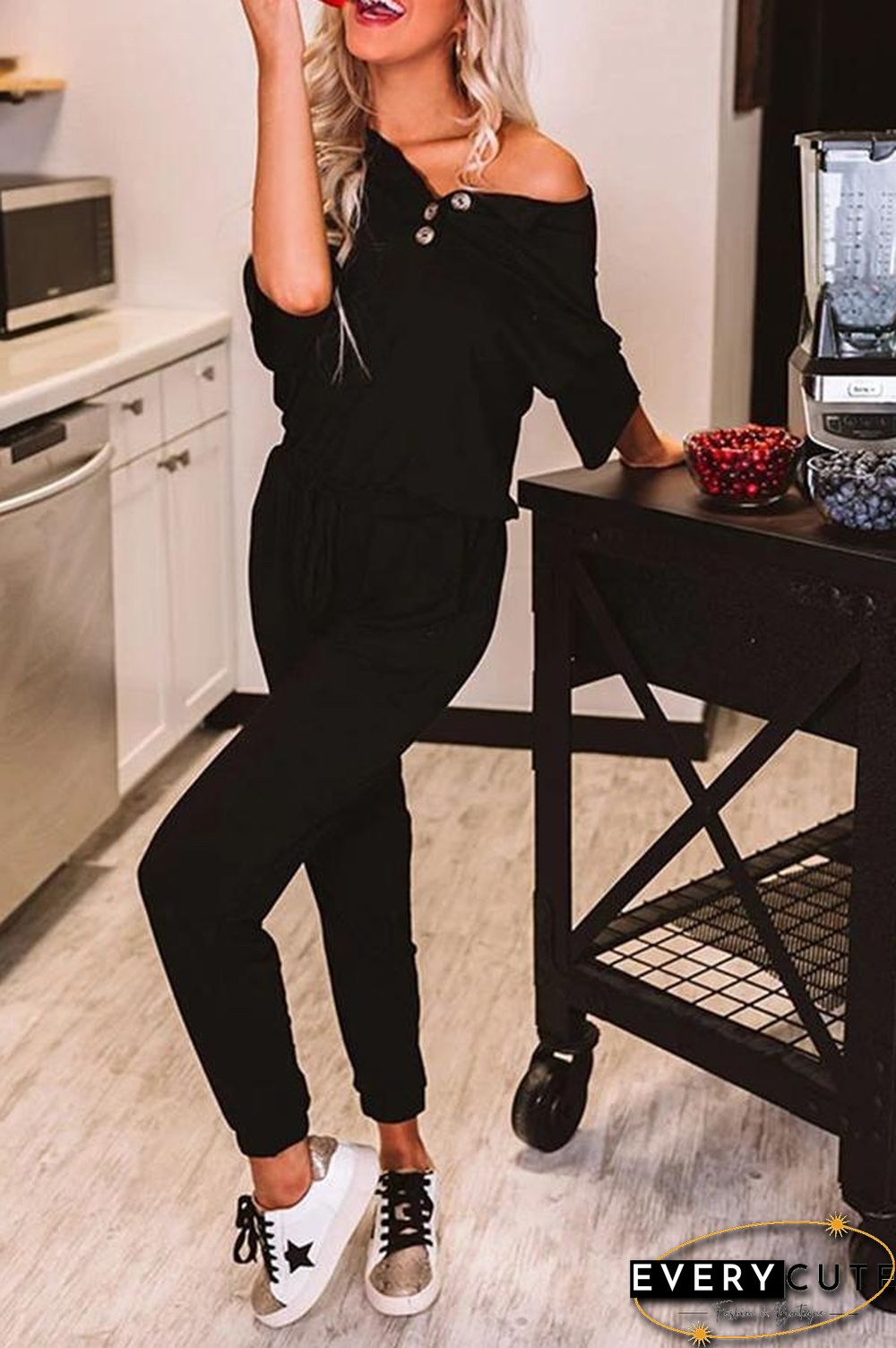 Solid Color Short Sleeve Casual Jumpsuit P15052