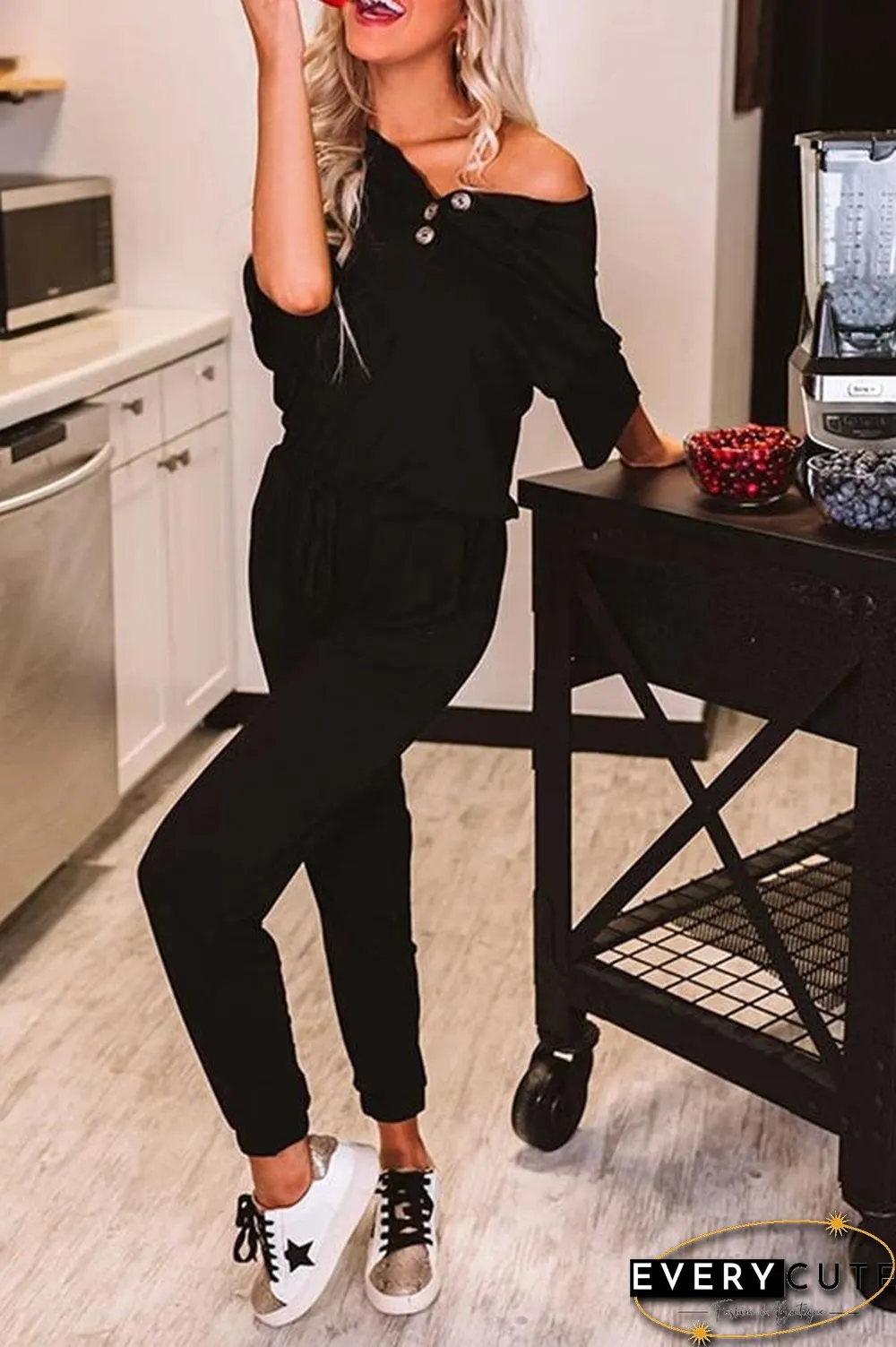 Solid Color Short Sleeve Casual Jumpsuit P15052