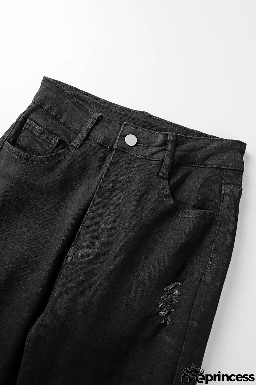 Black Casual Solid Ripped High Waist Boot Cut Denim Jeans