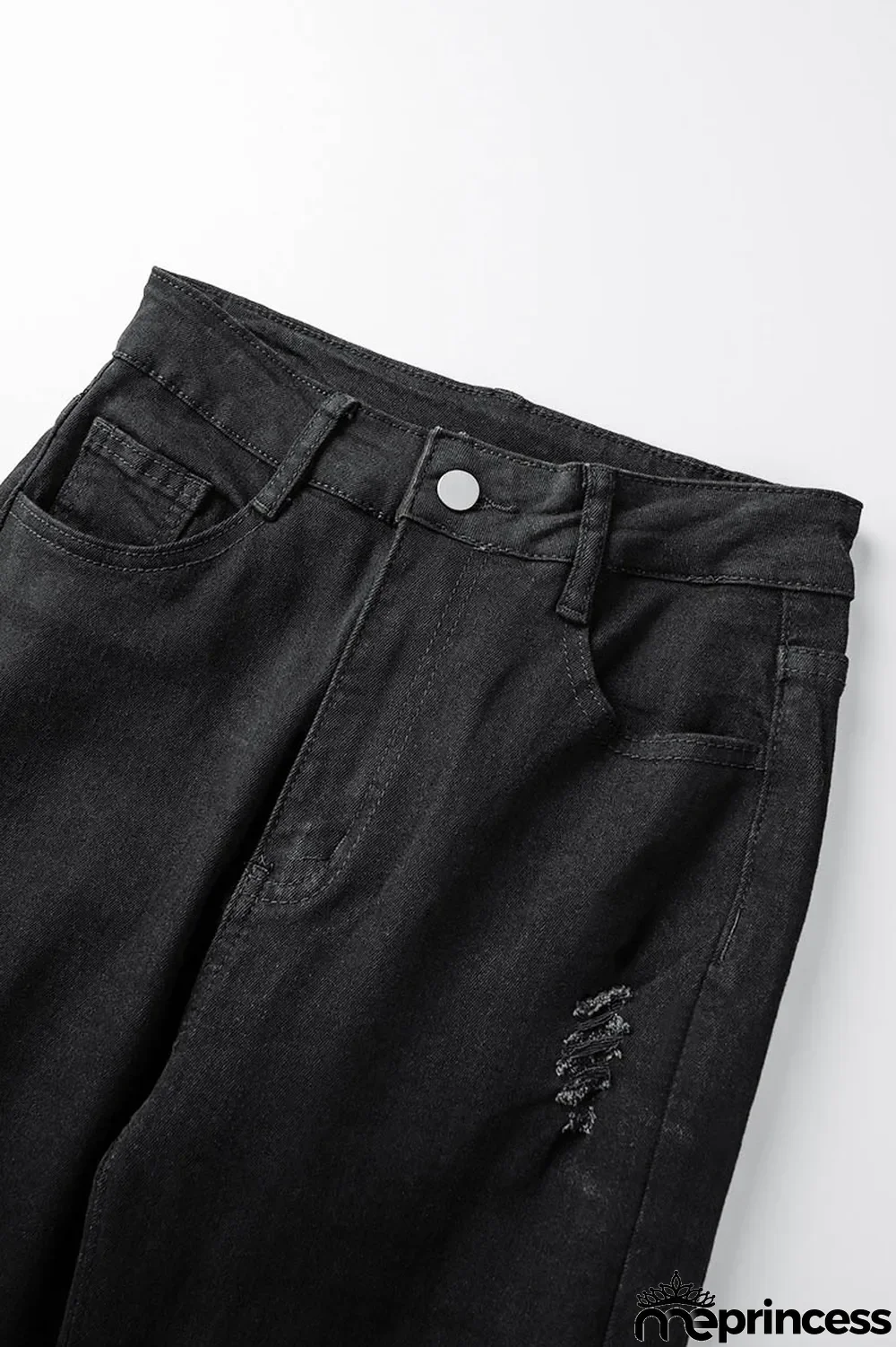 Black Casual Solid Ripped High Waist Boot Cut Denim Jeans