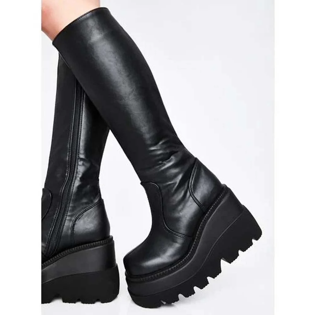 Brand Sale Large Size 43 Wedge High Heels Platform Cool Gothic Black Vampire Freak Cosplay Autumn Winter Calf Boots Shoes Women