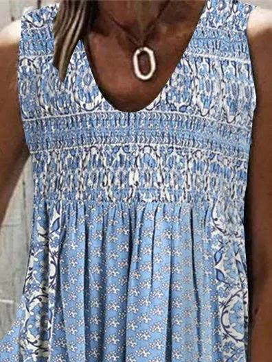 Women Sleeveless V-neck Floral Printed Graphic Top