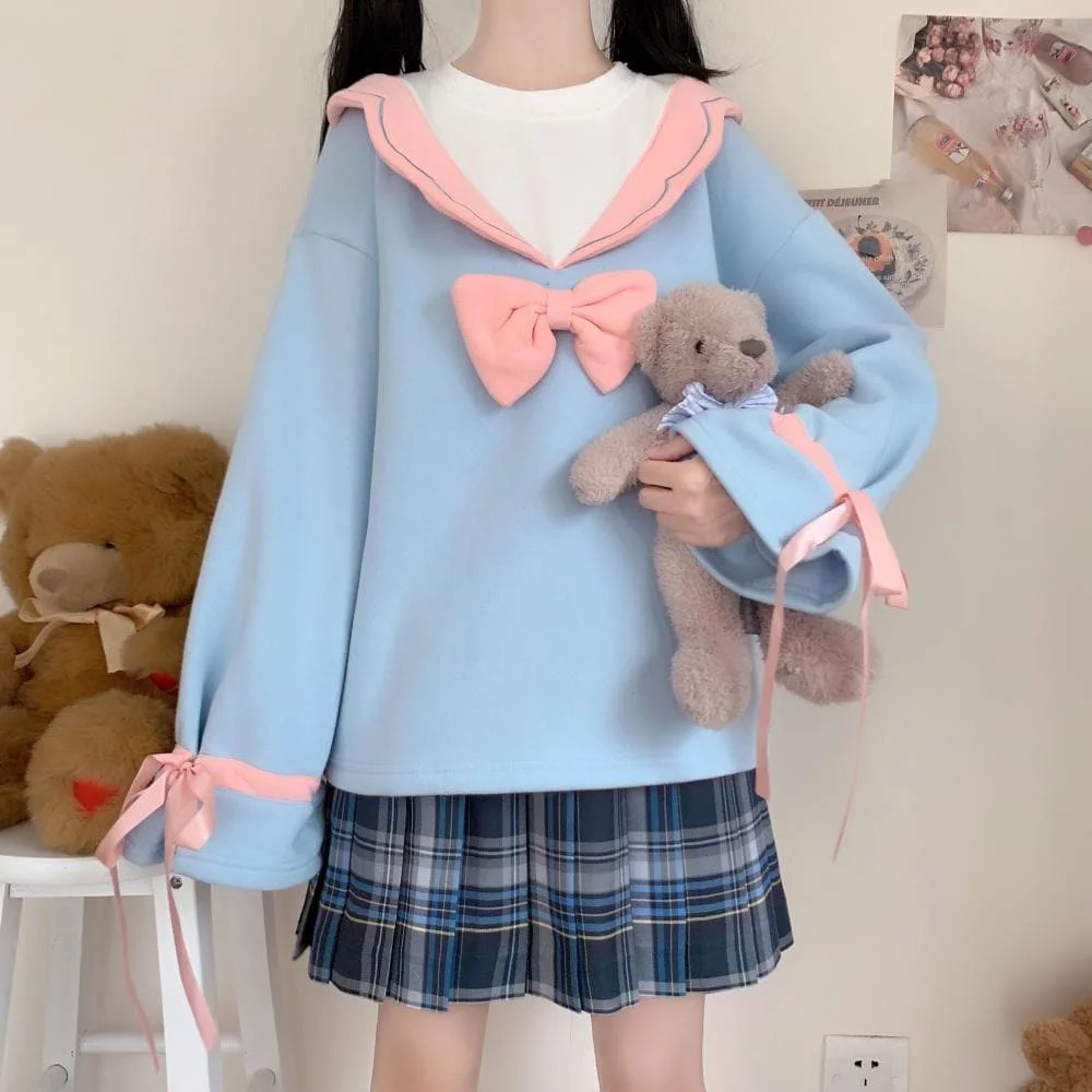 Sweet Girl Lace-collar Bowknot Soft Sweatshirt SS1095