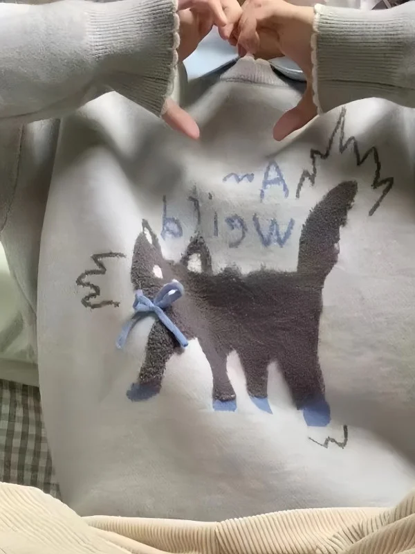 Athvotar Athvotar Academy Wind Knitted Sweater Woman Design Sensing Cat Pattern Lazy Small Knitted T-Shirt Winter