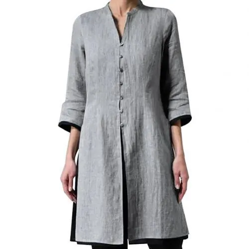Long Fashion Women Shirt Women Vintage 3/4 Sleeve Single-breasted Irregular Hem Tunic Top Long Shirt Blouse Shirt Summer Top 4XL