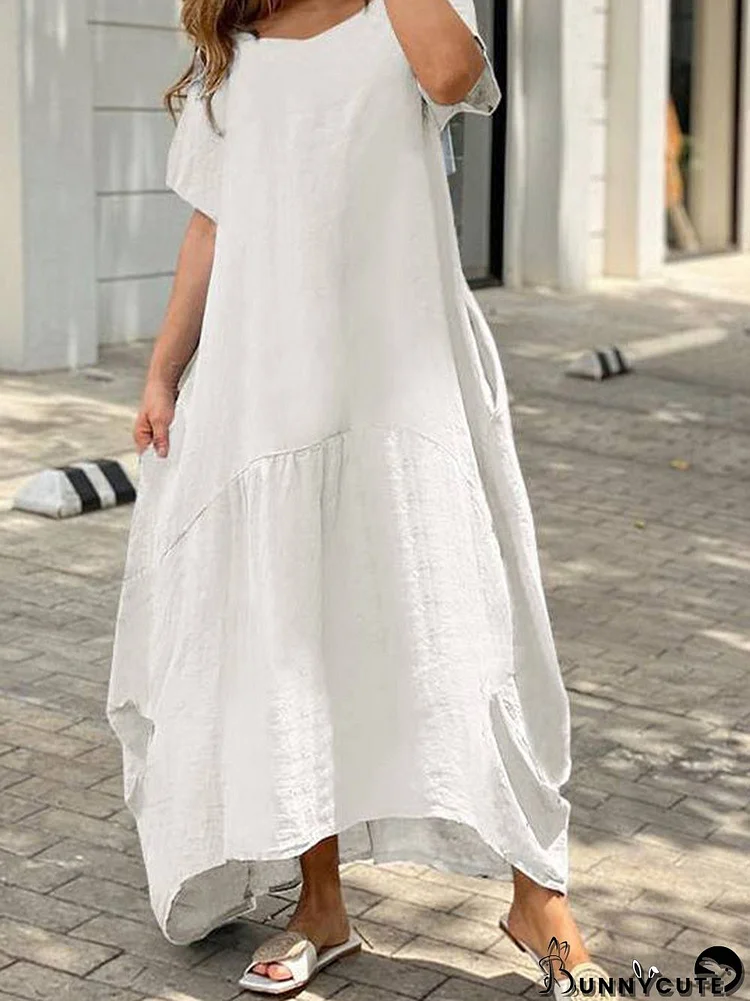 Women's Short Sleeve Scoop Neck Loose Maxi Dress