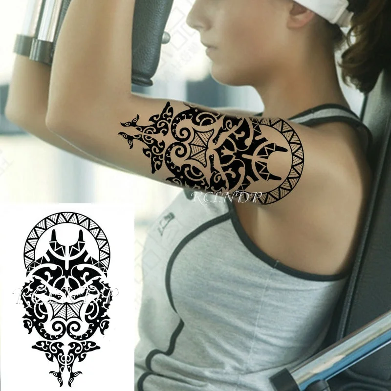 Waterproof Temporary Tattoo Sticker Wolf Crow Bird Forest Tree Black Fake Tatto Flash Tatoo Arm Leg Big Art for Women Men