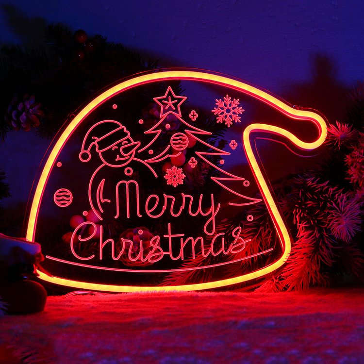 Chapeau de Noël néon art applique murale usb powered eco-friendly pour la décoration intérieure (rouge)