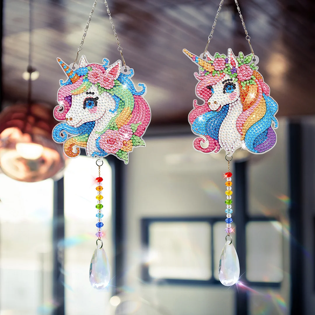 2Pcs Flying Horse DIY Double-Sided Diamond Painting Hanging Kits Diamond Painting Suncatcher Craft Kit for Home Garden Wall Decor Gift