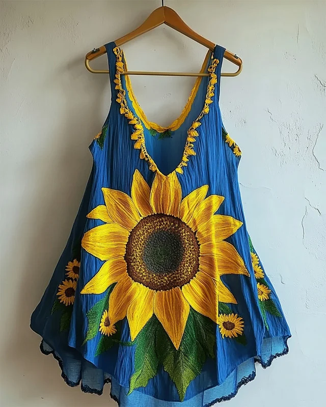 Handmade oil painting sunflower oil painting ladies top   0214