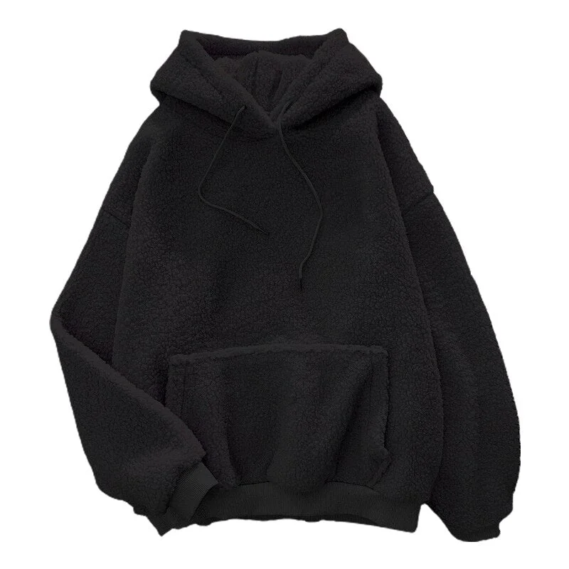 Hoodies Sweatshirts Women Autumn Winter Lamb Wool Hoodies Oversize Pullover Velvet Thicken Warm Hoodie Sweatshirts Streetwear