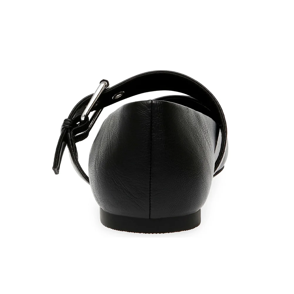 Black Vegan Leather Square Toe Flat Mary Jane Shoes for Women