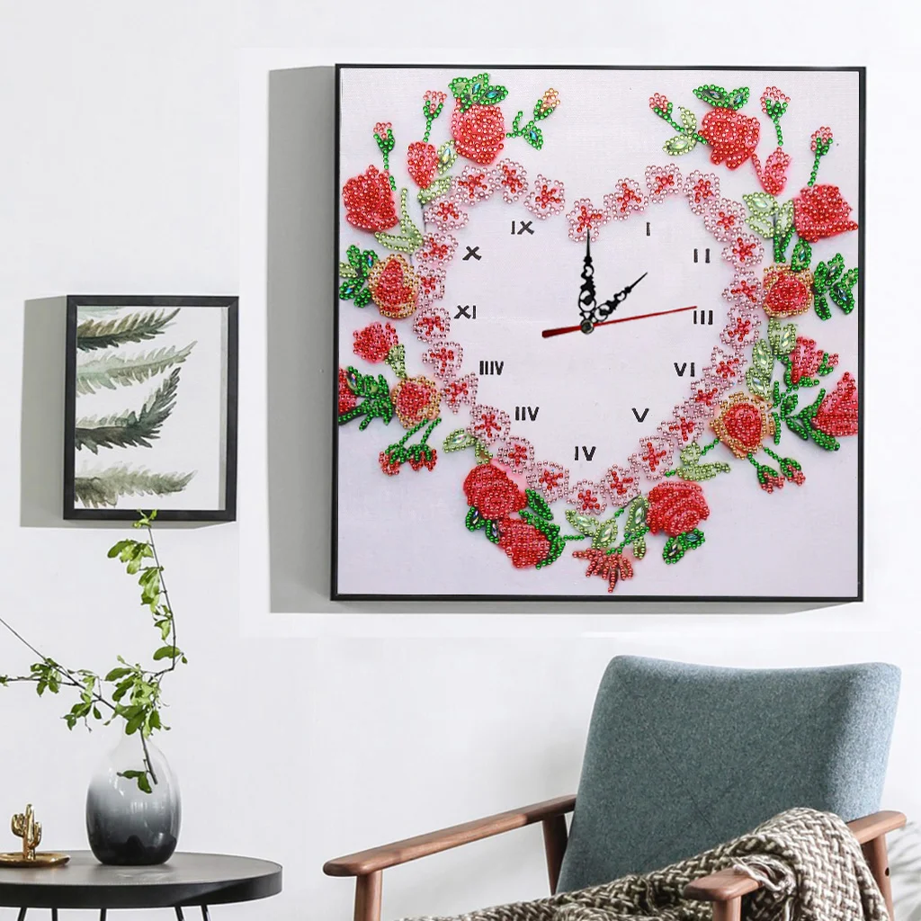 DIY Rhinestone Rose Clock Part Special Shaped Diamond Painting Kit(35*35cm)