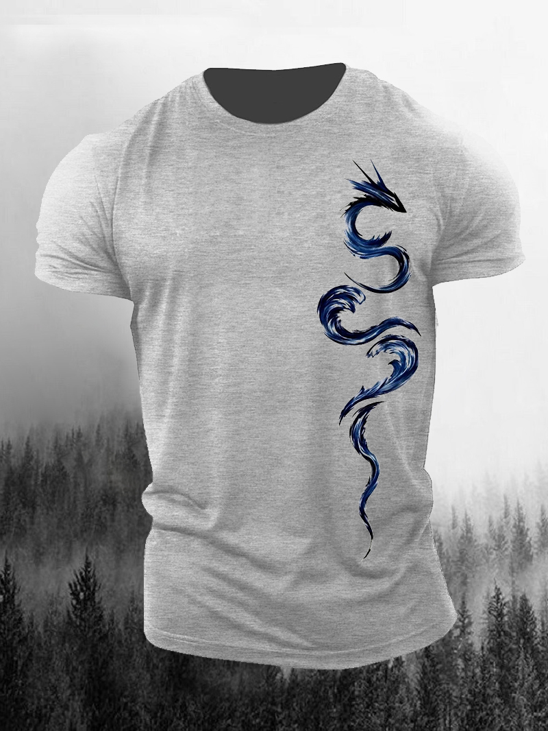 Men's Ink Dragon Print Short Sleeve T-Shirt