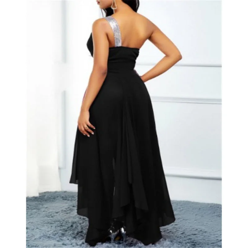 Uveng Lady One-shoulder Asymmetric Hem Fashion Dress