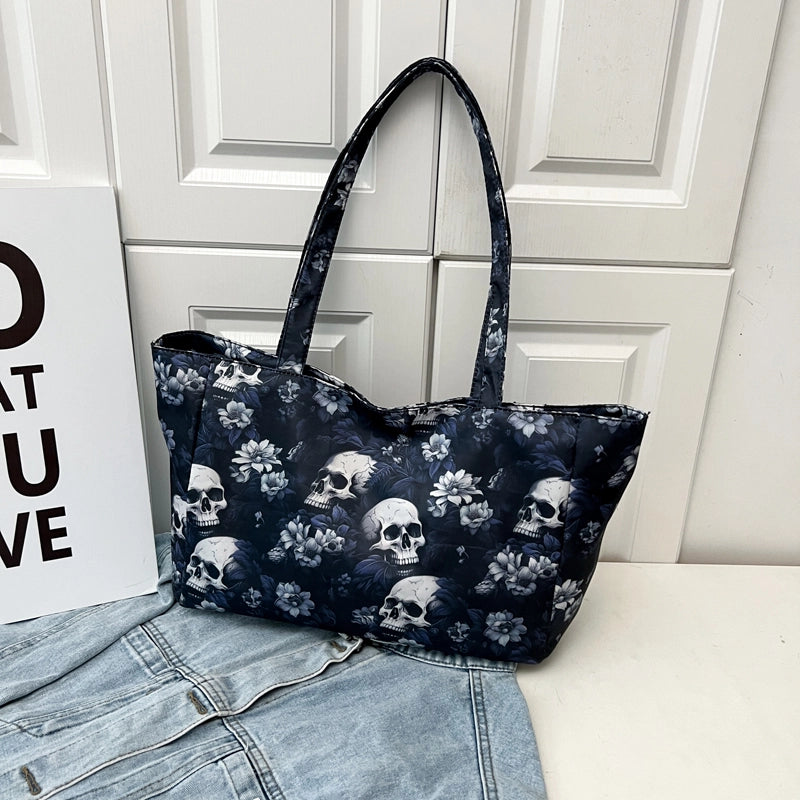 Halloween Women’s Flower Skull Streetwear Square Zipper Shoulder Bag Underarm Bag