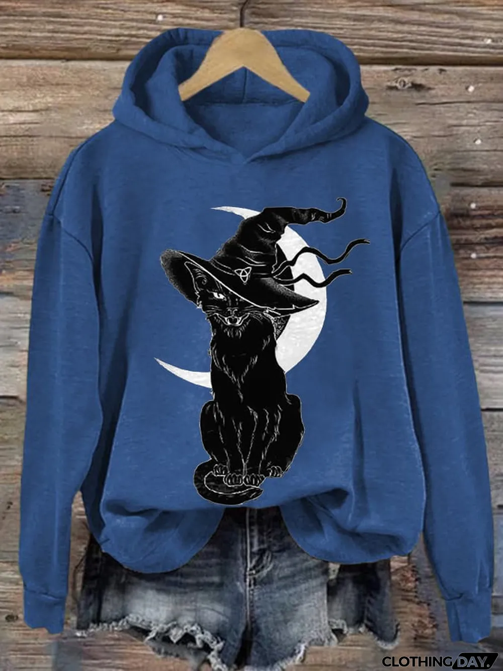 Women's Halloween Moon Cat Witch Print Casual Sweatshirt